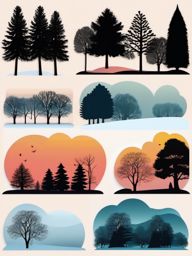 Winter Silhouettes clipart - Trees casting long shadows at dusk, ,vector color clipart,minimal