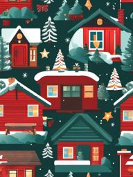 Xmas in a cozy cabin clipart  simple, 2d flat