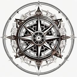 Steampunk Compass Tattoo - Compass design with steampunk-inspired elements.  simple vector tattoo,minimalist,white background