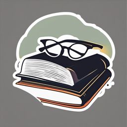 Book and Glasses Sticker - Open book with stylish reading glasses, ,vector color sticker art,minimal