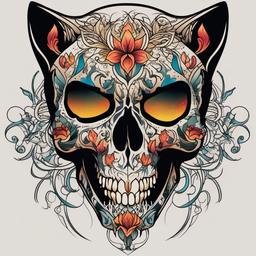 cat skull tattoo  simple vector color tattoo
