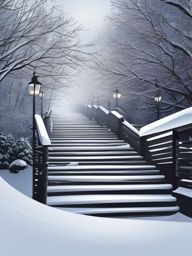 Snowy Stairs clipart - Snowy outdoor staircase in a park, ,vector color clipart,minimal