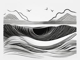 drawing of waves in a beach setting  minimal rough sketch scribbles,doodles,black and white