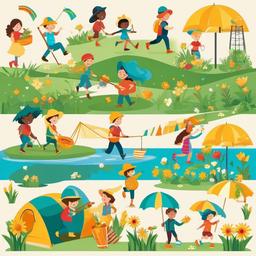 March clipart - people enjoying outdoor activities in March  