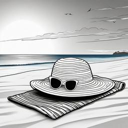 Sunhat and sunglasses on a beach towel  simple coloring pages