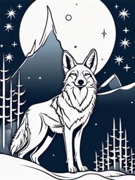 Coyote Tattoo - Crafty coyote on a moonlit night  few color tattoo design, simple line art, design clean white background