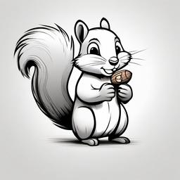 drawing of a cartoon squirrel holding a nut  minimal rough sketch scribbles,doodles,black and white