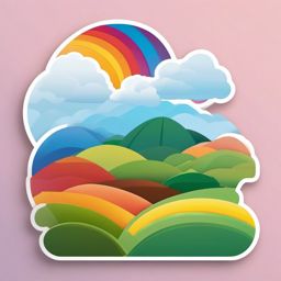 Rolling Hills and Rainbow Emoji Sticker - Nature's palette painting the sky, , sticker vector art, minimalist design