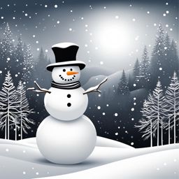 snowman clipart black and white in a snowy wonderland - embodying winter's charm. 