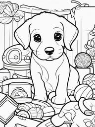 Puppy with Toys Coloring Pages - Playful Scene of Puppies and Toys  minimal black outline printable sheet, coloring page