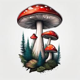 forest mushroom tattoo  simple color tattoo,white background