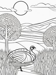 Turkey and Harvest Moon Coloring Pages - Dreamy Scene of Turkey Under Harvest Moon  minimal black outline printable sheet, coloring page