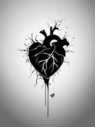 Cracked black heart ink. Resilience in brokenness.  minimalist black white tattoo style