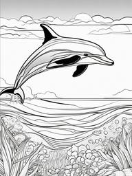 Sea Animal Coloring Pages - Dolphin and a child playing together at the beach  simple coloring pages