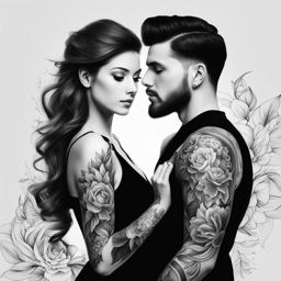 couple tattoo design black and white 