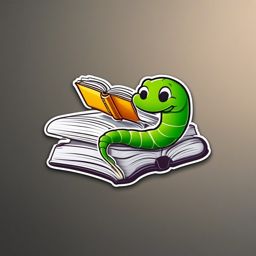 Bookworm Sticker - Happy worm reading a tiny book, ,vector color sticker art,minimal