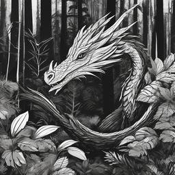 drawing of a forest dragon  minimal rough sketch scribbles,doodles,black and white