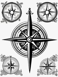 Antique Compass Tattoo - Vintage or antique-style compass design.  simple vector tattoo,minimalist,white background