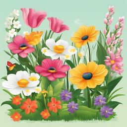 Spring clipart - blooming flowers in a garden  