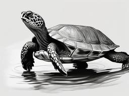 drawing of a European pond turtle  minimal rough sketch scribbles,doodles,black and white