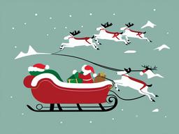 December clipart - sleigh with Santa and reindeer flying  color,minimalist,vector clipart