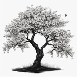 drawing of cherry blossom tree  minimal rough sketch scribbles,doodles,black and white