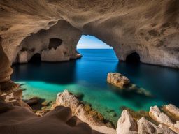 levanzo's hidden caves - create an artwork that conveys the wonder of levanzo's hidden sea caves, with their mesmerizing beauty. 