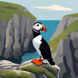 Cute Puffin on a Rugged Cliff  clipart, simple