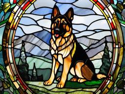 Stained Glass German Shepherd - German shepherd with alert stance  