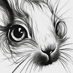 drawing of a rabbit eye  minimal rough sketch scribbles,doodles,black and white