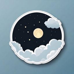 Moon and Clouds Sticker - Crescent moon surrounded by fluffy clouds, ,vector color sticker art,minimal