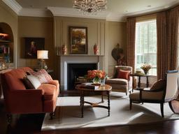 Georgian living room showcases classic furnishings, rich fabrics, and elegant decor, providing a cozy yet sophisticated gathering space.  