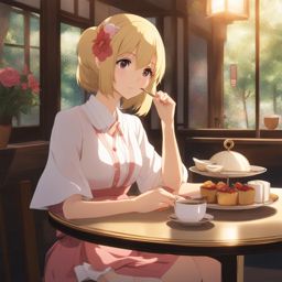 shinobu oshino enjoys a leisurely afternoon tea with araragi at a quaint cafe. 