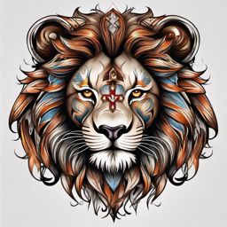Lion tattoo cross, Tattoos that blend the symbolism of the lion with the Christian cross. , color tattoo designs, white clean background