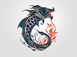 Dragon Fish Tattoo - Creative tattoo featuring a dragon and fish elements.  simple color tattoo,minimalist,white background