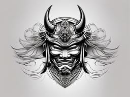 samurai mask tattoos  simple color tattoo,white background,minimal