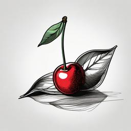 drawing of a cherry with a stem  minimal rough sketch scribbles,doodles,black and white