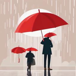 Umbrella clipart - person holding a red umbrella in the rain  color,minimalist,vector clipart