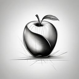 drawing of a sliced apple  minimal rough sketch scribbles,doodles,black and white