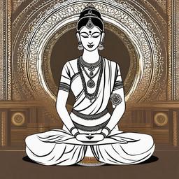 Create a clipart of a Bharatanatyam dancer (no face) in a practise sari school uniform in the aramandi (half-sitting) position  