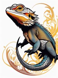 Bearded dragon tattoo, Tattoos featuring bearded dragons, known for their unique appearance.  color, tattoo style pattern, clean white background