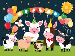 Farm Animal Celebration clipart - Celebrating farm animals, ,vector color clipart,minimal