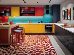 In the kitchen, Pop Art interior design includes colorful appliances, bold backsplash tiles, and graphic art that make cooking a creative and vibrant activity.  