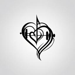 Heartbeat Music Note Tattoo - Express the harmony of music and life with a tattoo featuring a heartbeat intertwined with musical notes.  simple vector color tattoo,minimal,white background