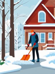 Snow Shoveling clipart - Clearing snow from the driveway, ,vector color clipart,minimal