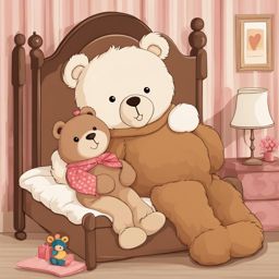 teddy bear clipart: snuggled with a child in a cozy bedroom. 