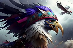 aarakocra druid commanding the winds and summoning a tornado to thwart invaders. 