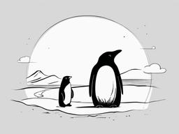 drawing of a penguin and a polar bear together  minimal rough sketch scribbles,doodles,black and white