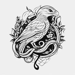 Bird and Snake Tattoo - Combination of a bird and snake in a tattoo.  simple vector tattoo,minimalist,white background