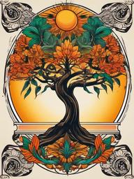 sun tree tattoo  simple vector color tattoo